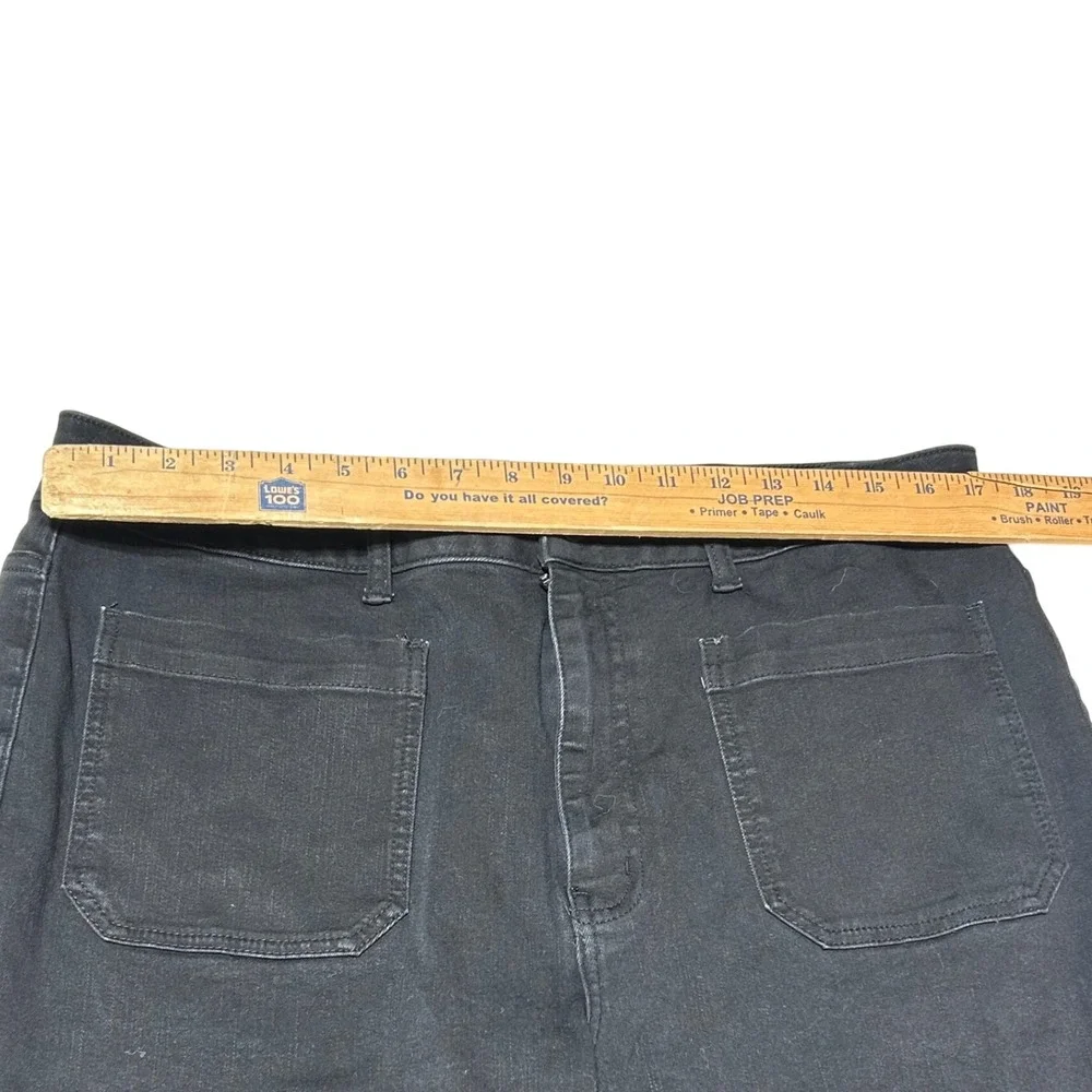 Bella Stretch Patch Pocket Wide Leg Jeans Black Frayed Hem Size 33